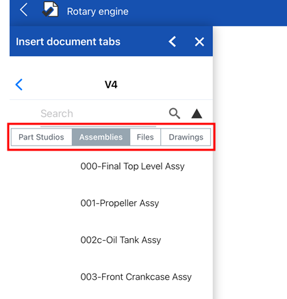 Insert document tabs dialog on iOS