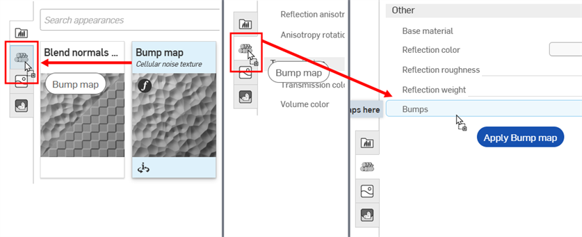 Applying a function to a parameter from the Appearances library panel