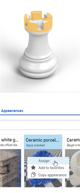 Assigning an Appearance from the context menu