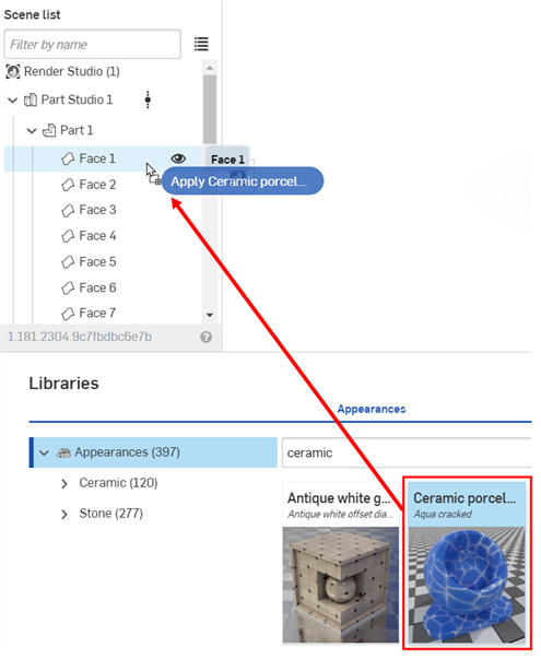 Assigning an Appearance to a Scene list element