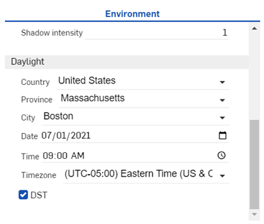 Daylight environment settings