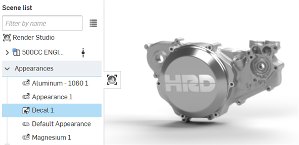 Decal shown under the Scene list Appearances list