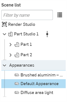 Scene list: Default Appearance