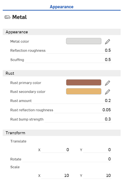 Adjusting the Metal Appearance parameters