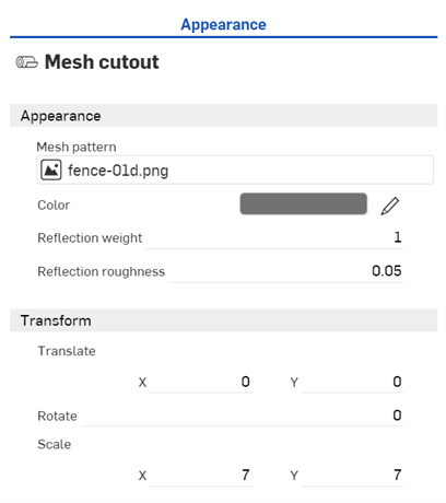 Mesh cutout parameter adjustments