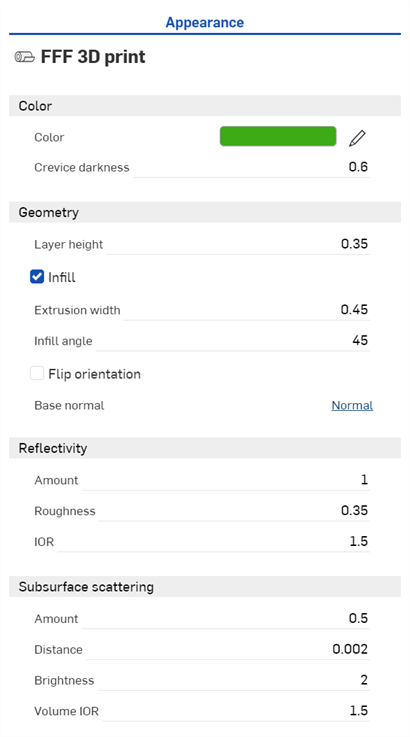 FFF 3D print Appearance parameters