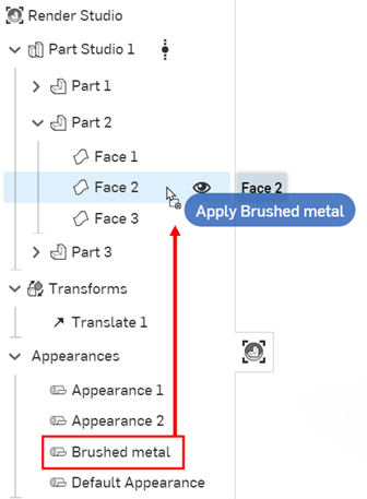 Dragging and dropping an Appearance on an element in the Scene list