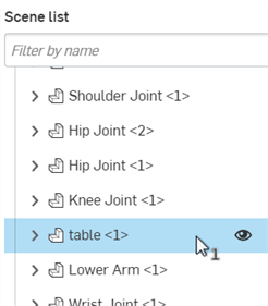 Selecting the table in the Scene list