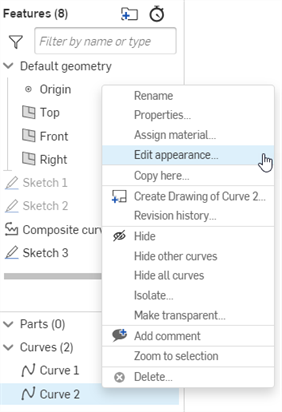 Screenshot of the sketch Appearance dialog box